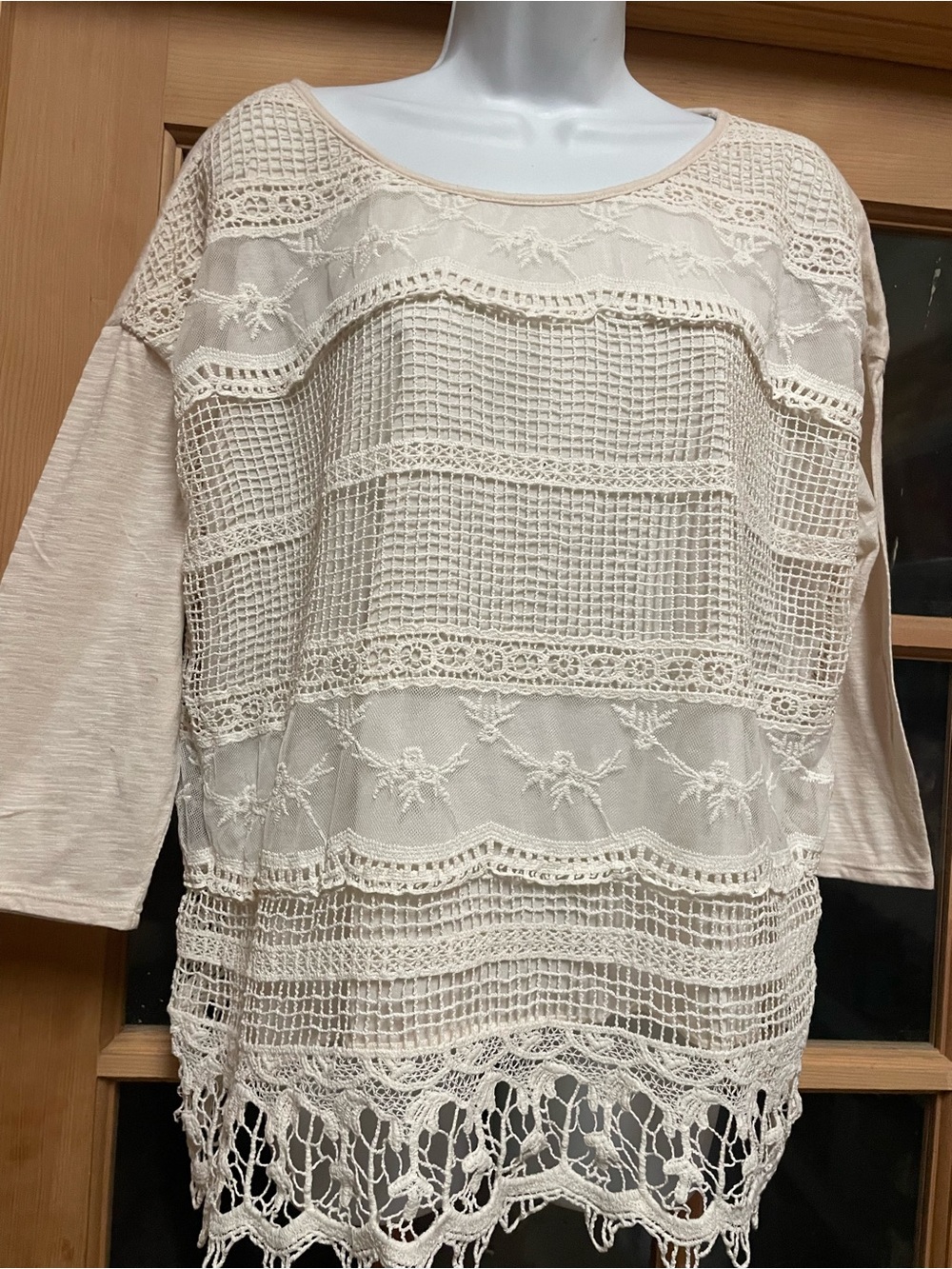 Xhilaration Cream Crochet Lace Fringe Blouse